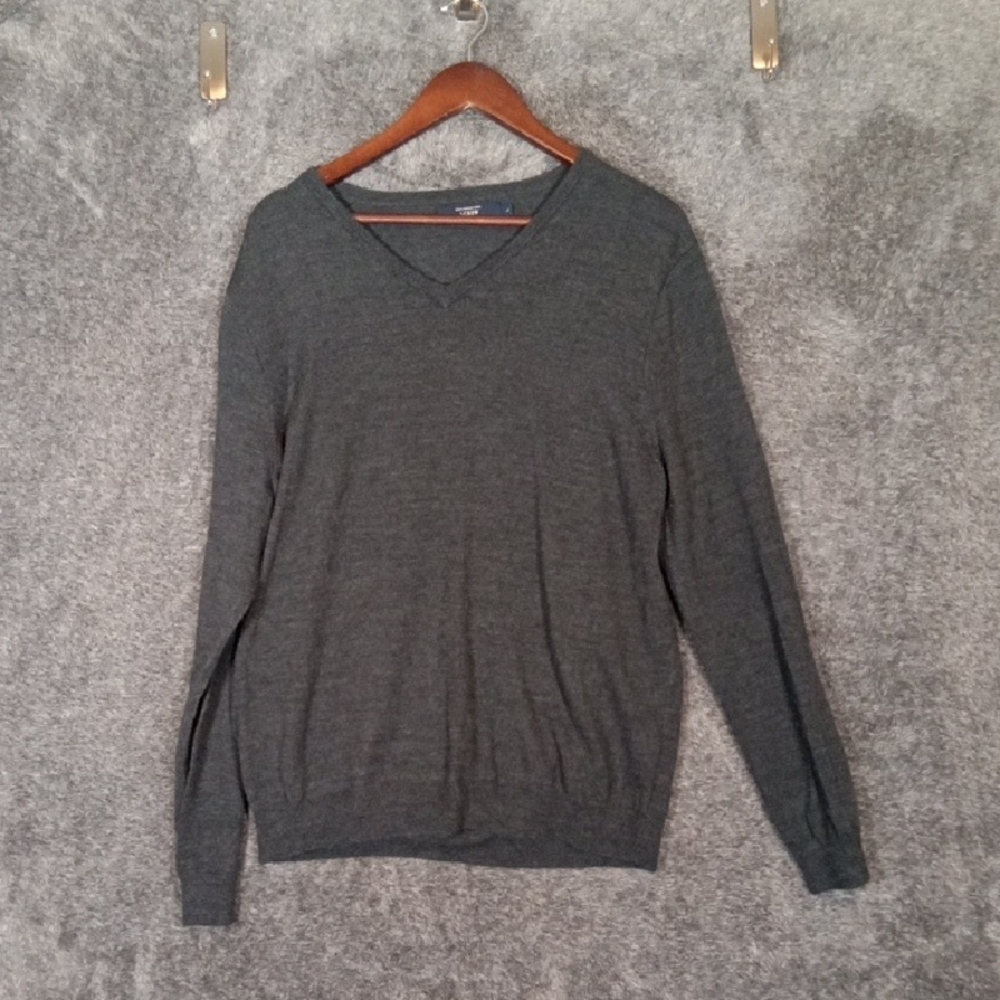 J. Crew Charcoal Wool Sweater V Neck Pullover Mens Large